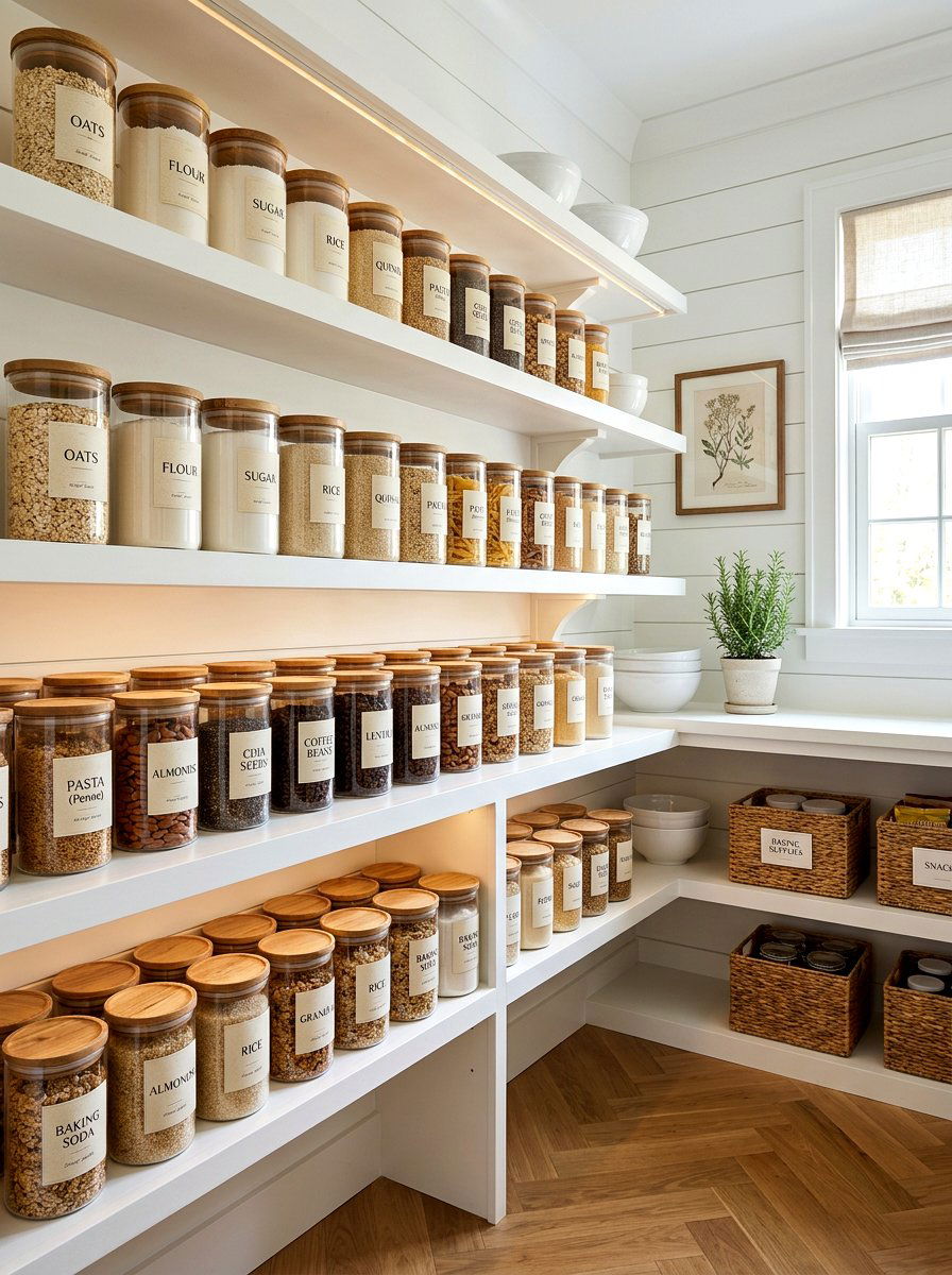 Uniform Glass Jars - 30 Nancy Meyers pantry ideas