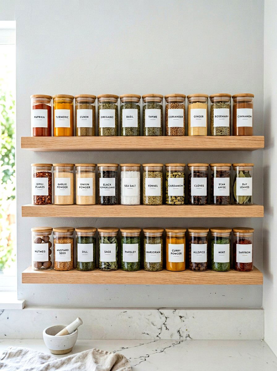 Uniform Glass Jars - 30 spice rack ideas