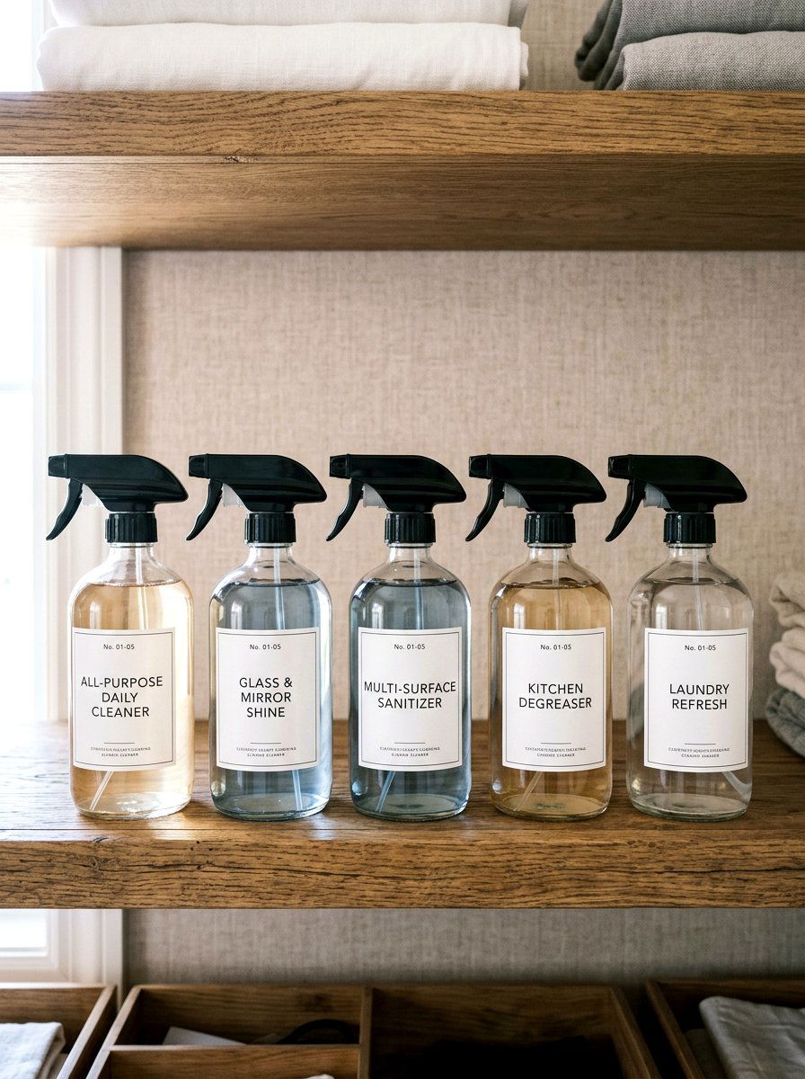 Uniform Glass Spray Bottles - 30 cleaning closet organization ideas