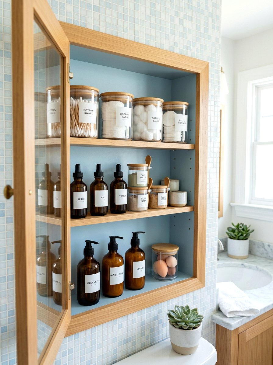 Uniform Glass Storage Jar - 30 medicine cabinet organization ideas