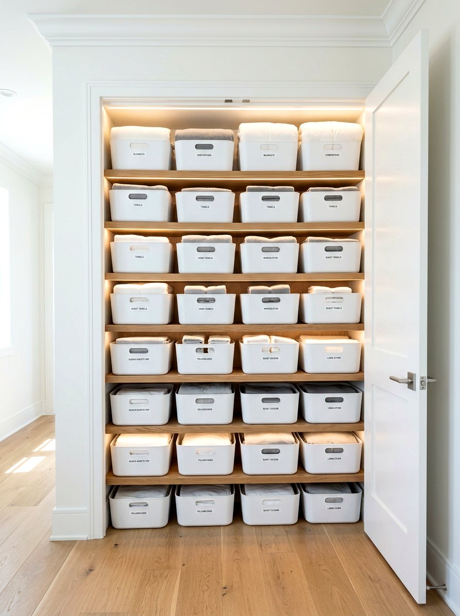 Uniform Storage Bins - 30 linen closet organization ideas