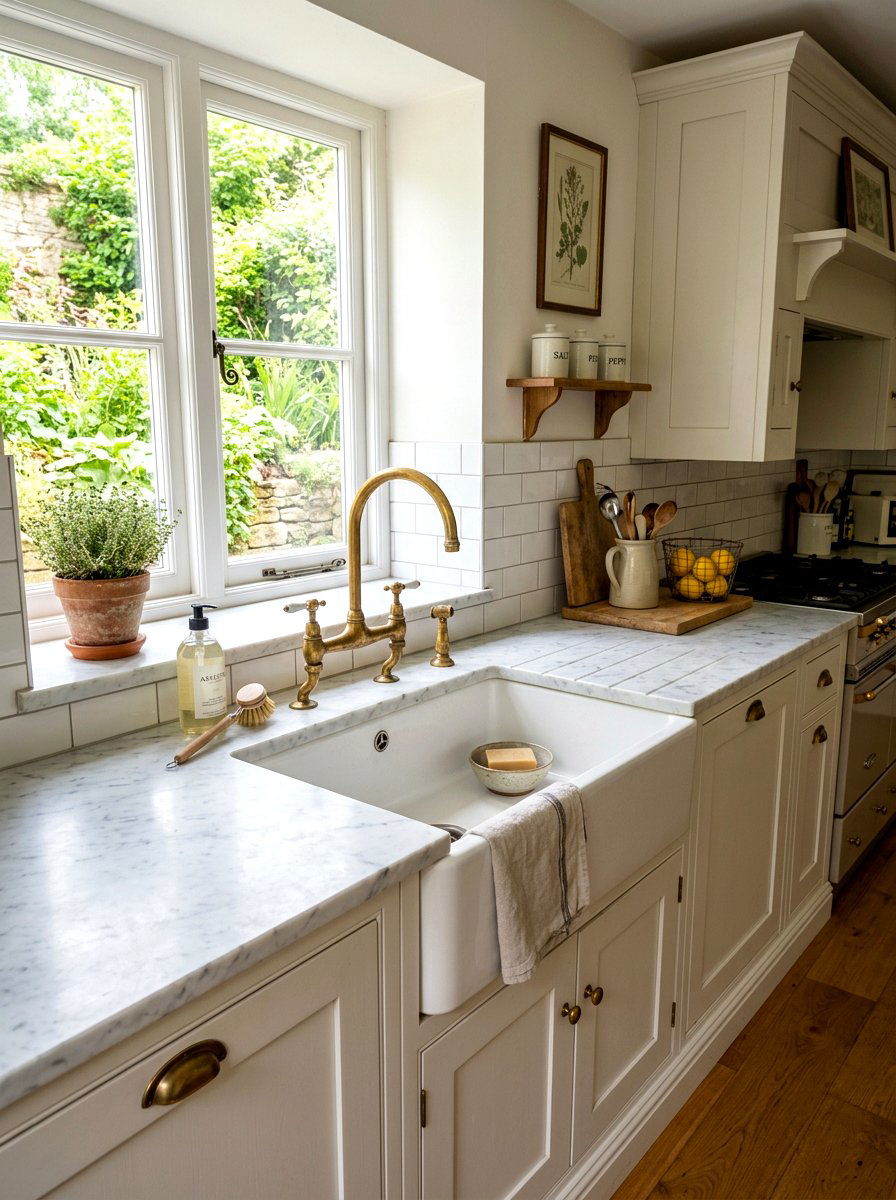 Unlacquered Brass Bridge Faucet - 30 unlacquered brass kitchen ideas