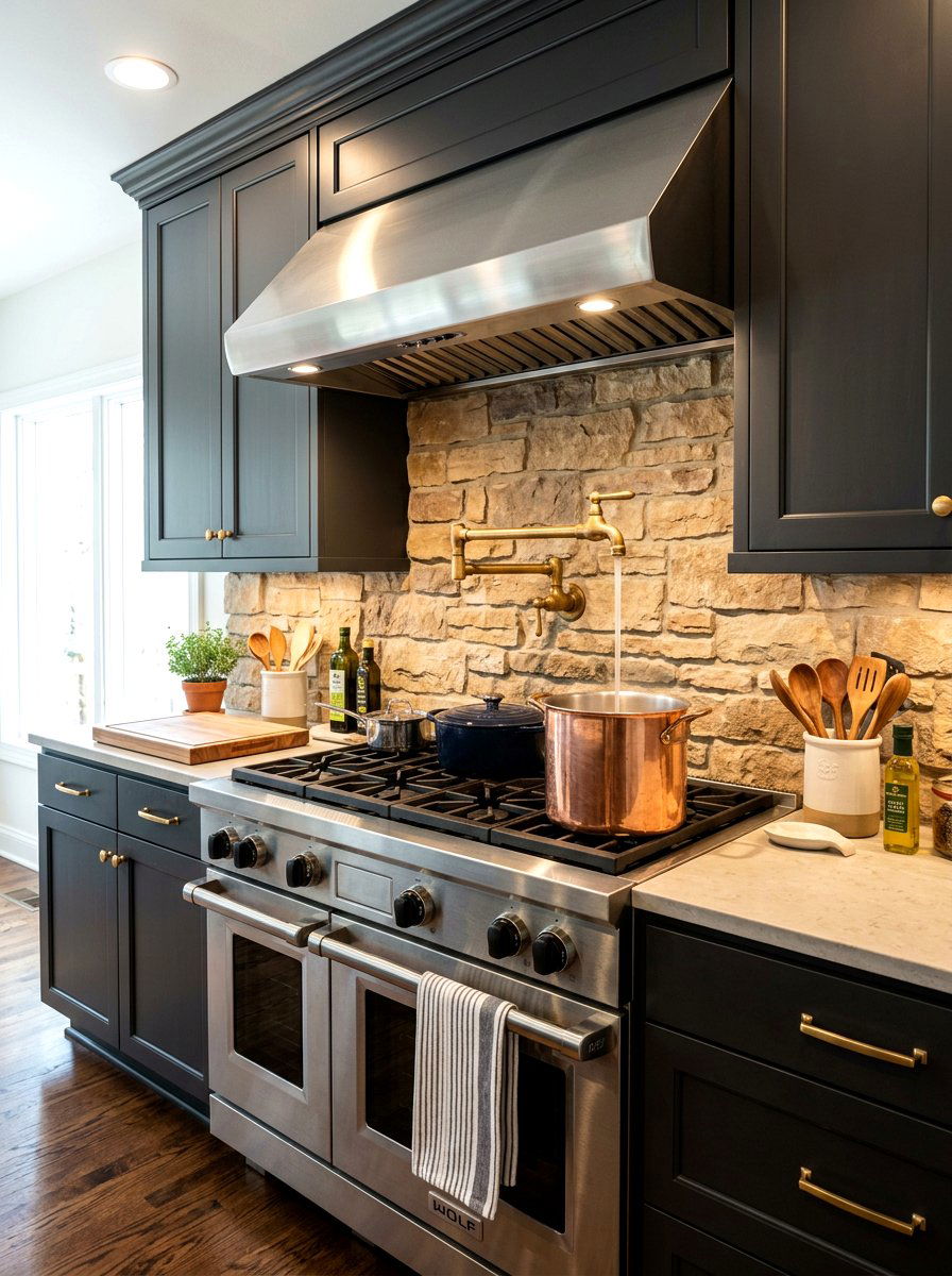 Unlacquered Brass Pot Filler - 30 unlacquered brass kitchen ideas