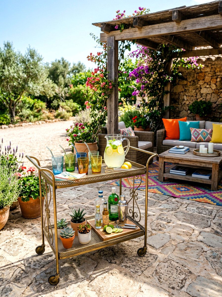 Upcycled Bar Cart - 30 bohemian backyard ideas