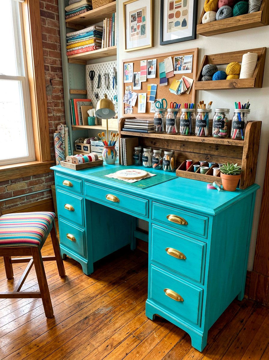 Upcycled Desk Craft Station - 30 crafting nook ideas