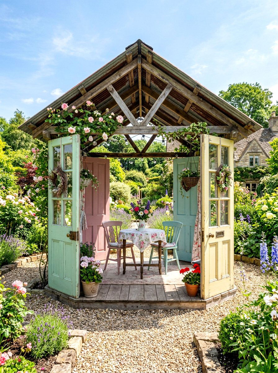 Upcycled Door Gazebo - 30 budget gazebo ideas