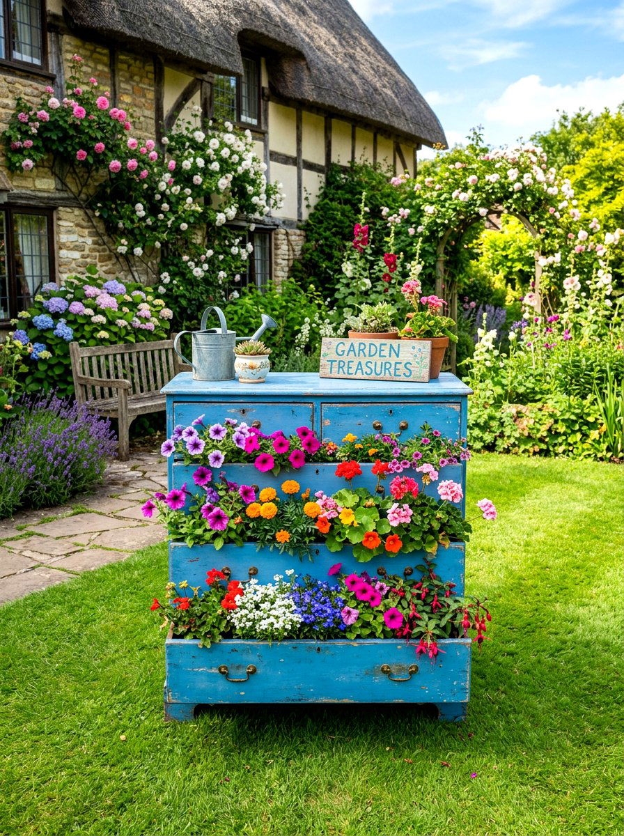 Upcycled Drawer Planter - 30 budget vertical garden ideas