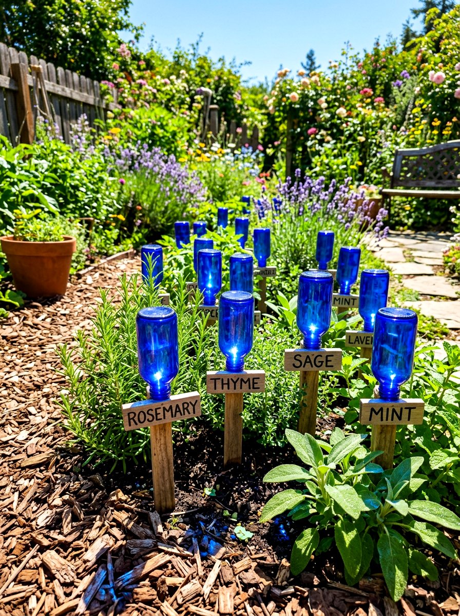 Upcycled Glass Bottle - 30 herb garden marker ideas
