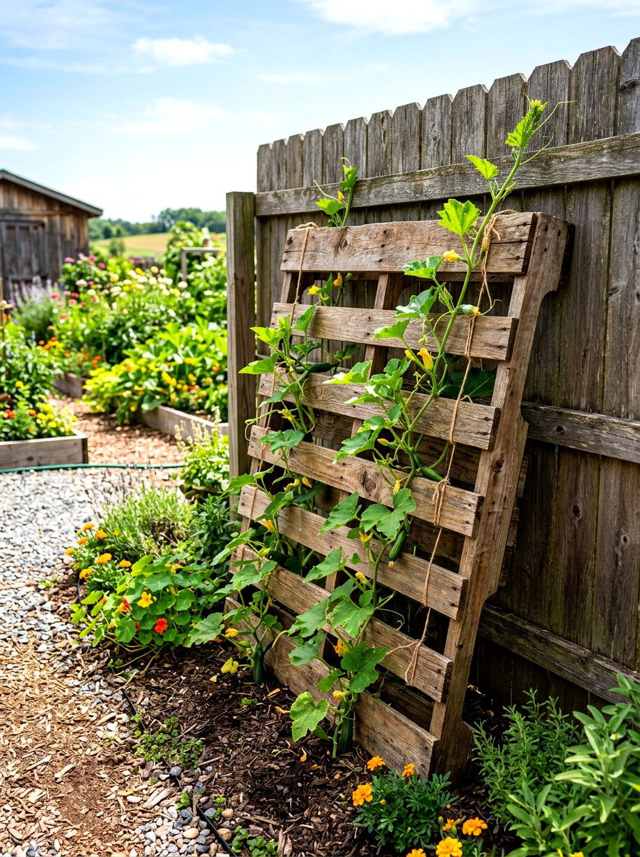 Upcycled Pallet Frame - 30 vegetable garden trellis ideas