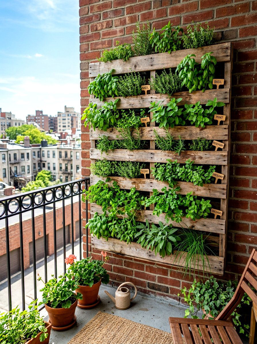 Upcycled Pallet Herb Wall - 30 herb container garden ideas