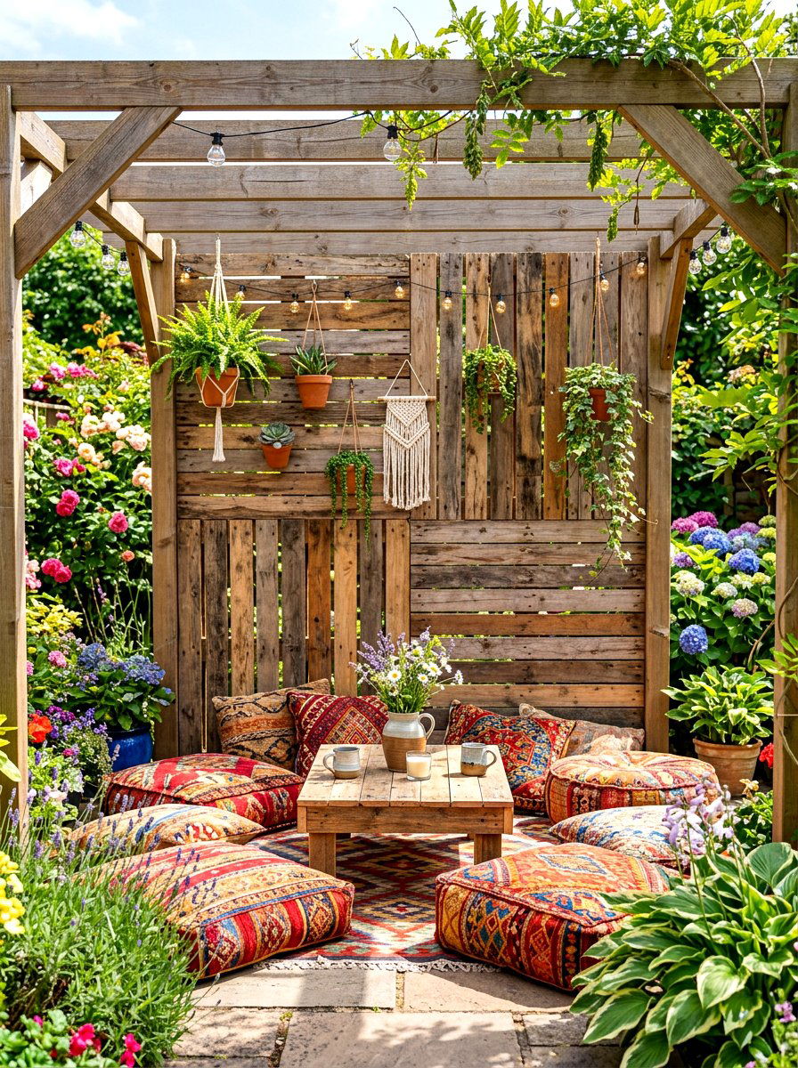 Upcycled Pallet Wall - 30 pergola privacy wall ideas