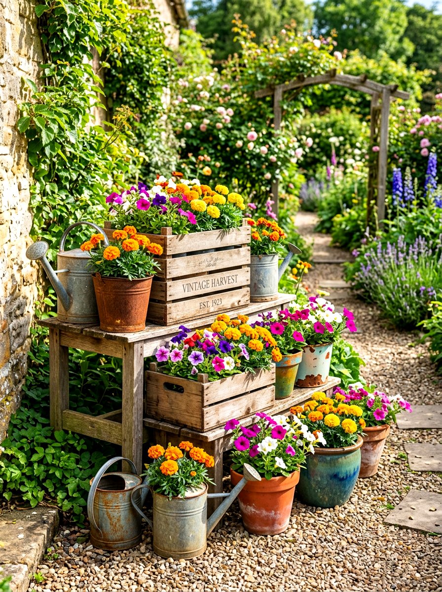 Upcycled Planter Display - 30 summer garden ideas