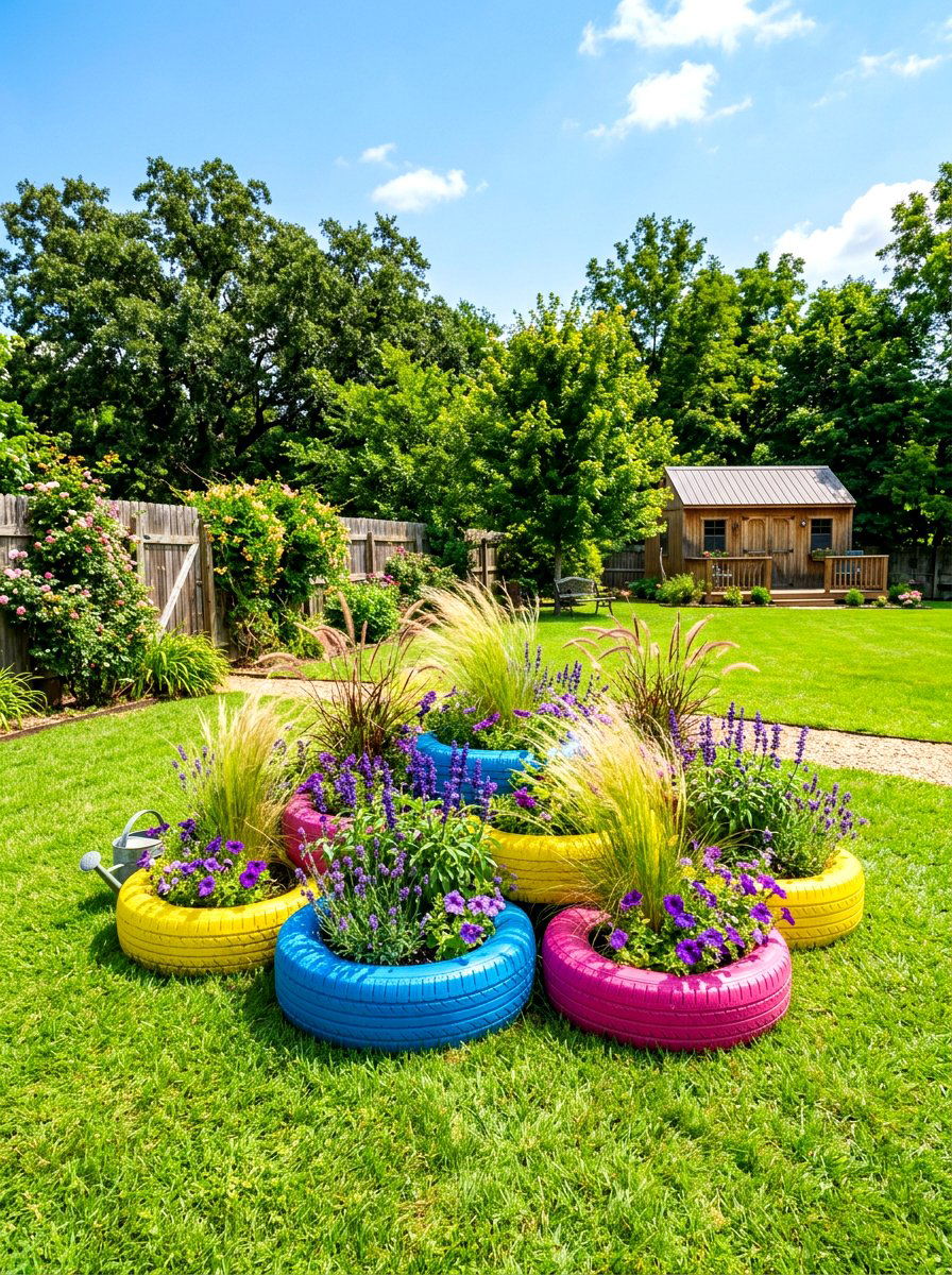 Upcycled Tire Garden - 30 diy look planter ideas