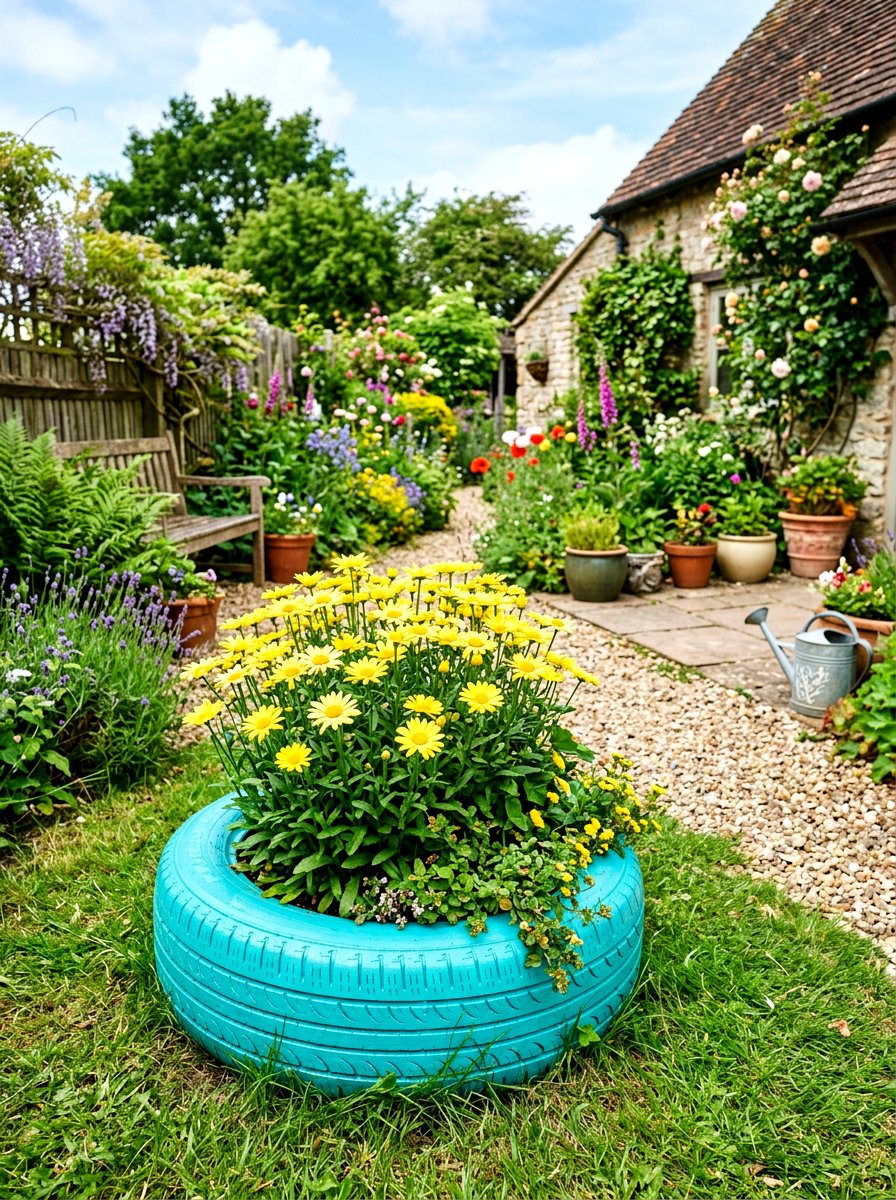 Upcycled Tire Planter - 30 small space container garden ideas