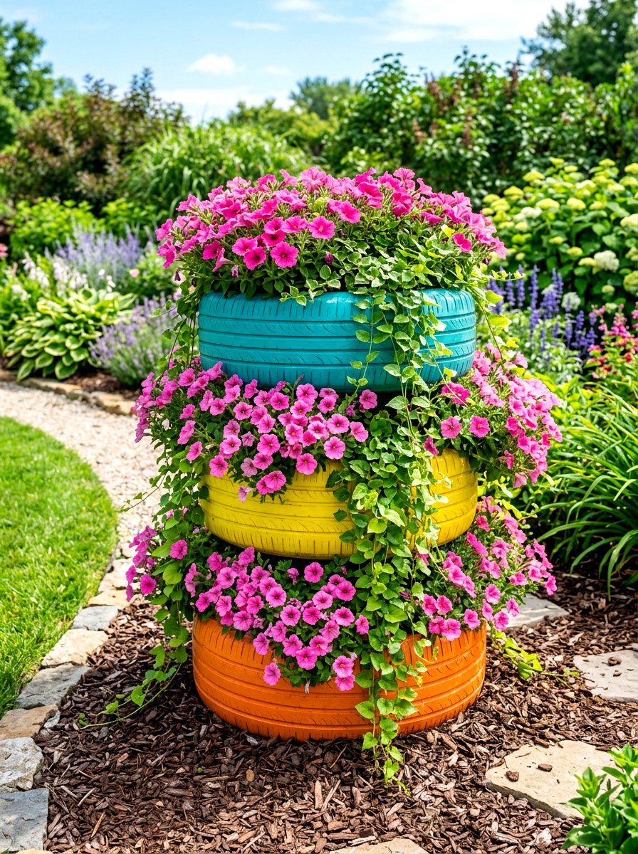 Upcycled Tire Planter - 30 budget backyard ideas