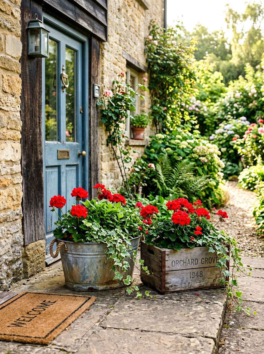 Upcycled Vintage Front Stoop Planters - 30 front stoop garden ideas