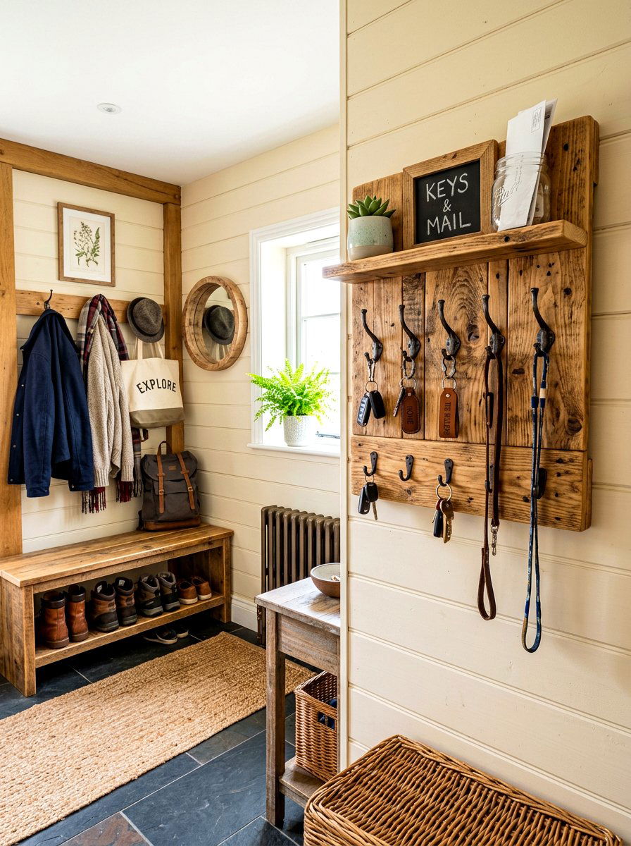 Upcycled pallet key shelf - 30 key holder wall ideas