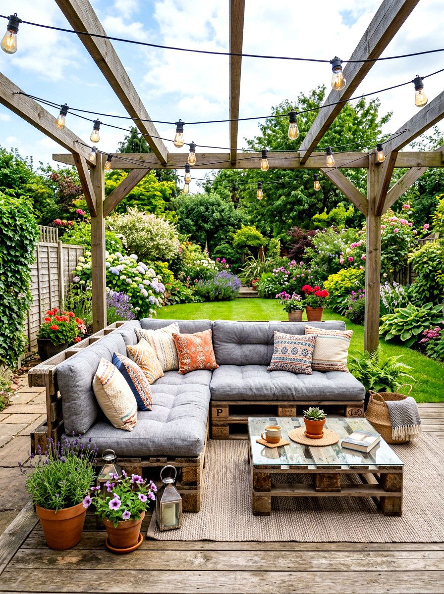 Upcycled pallet patio - 30 sustainable home decor ideas