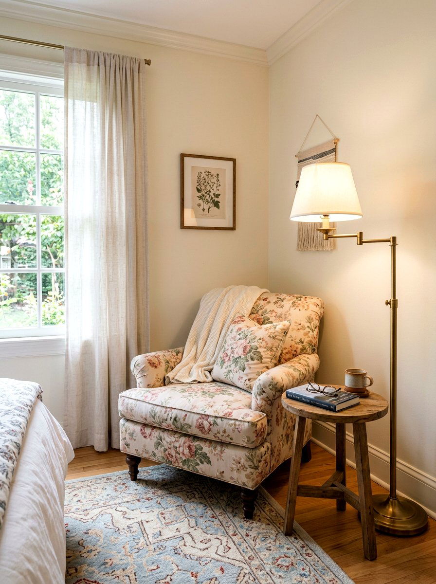 Upholstered Armchair Reading Nook - 30 grandmother bedroom ideas
