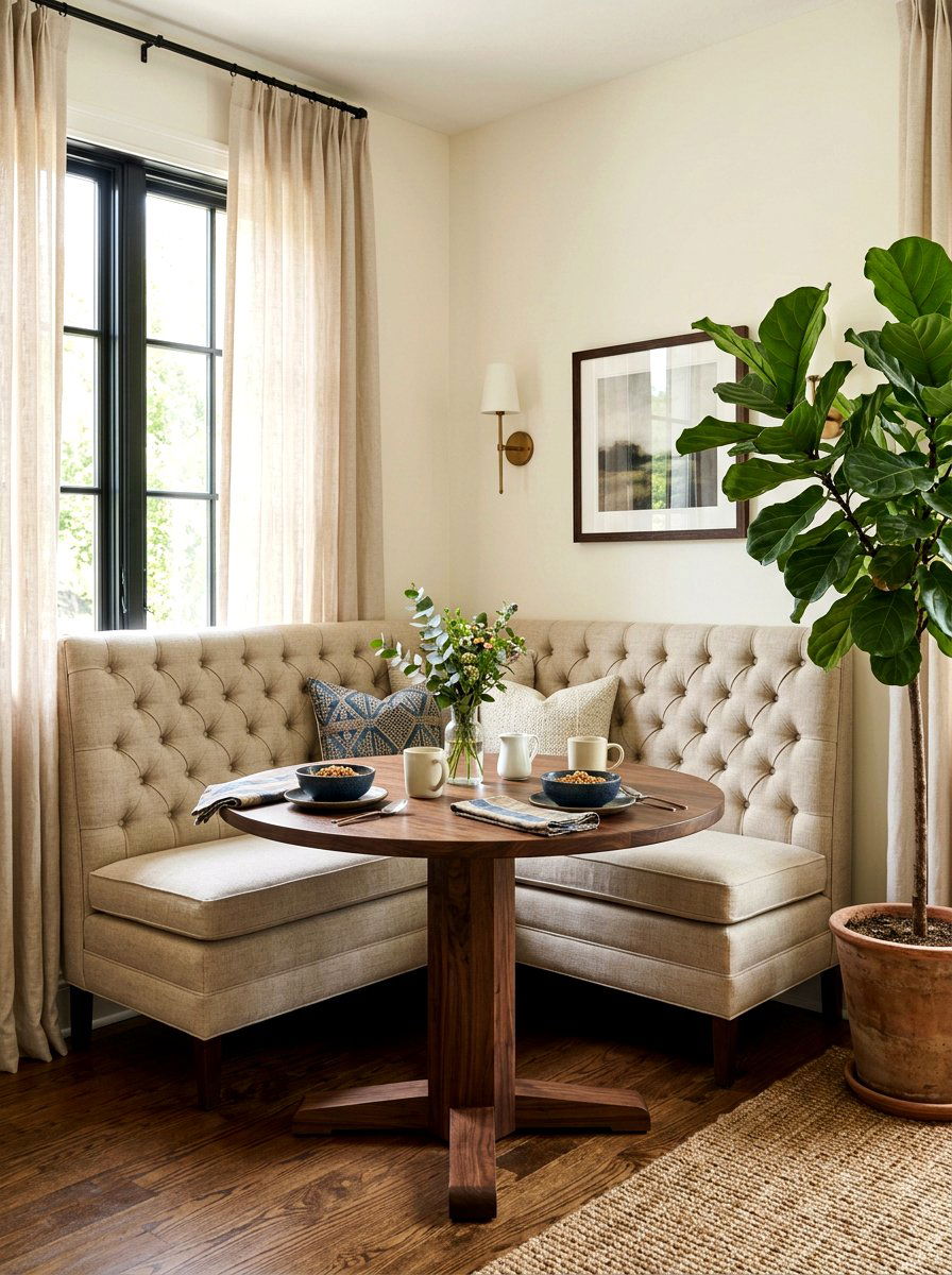 Upholstered Breakfast Bench - 30 corner breakfast coffee nook ideas