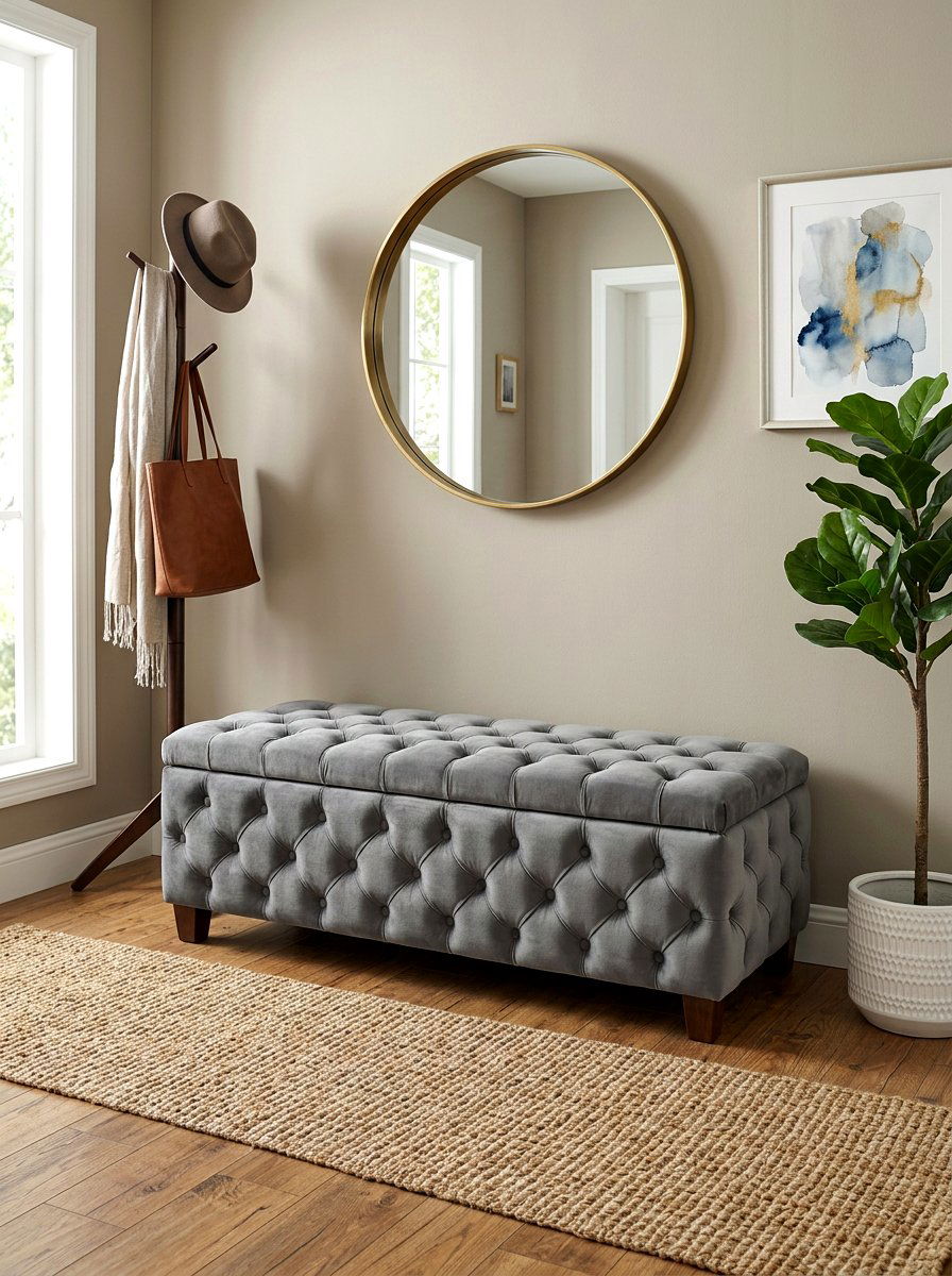 Upholstered Entryway Storage Ottoman - 30 entryway storage ideas