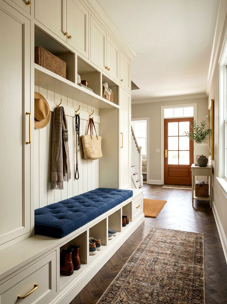 Upholstered Mudroom Bench - 30 mudroom drop zone bench ideas