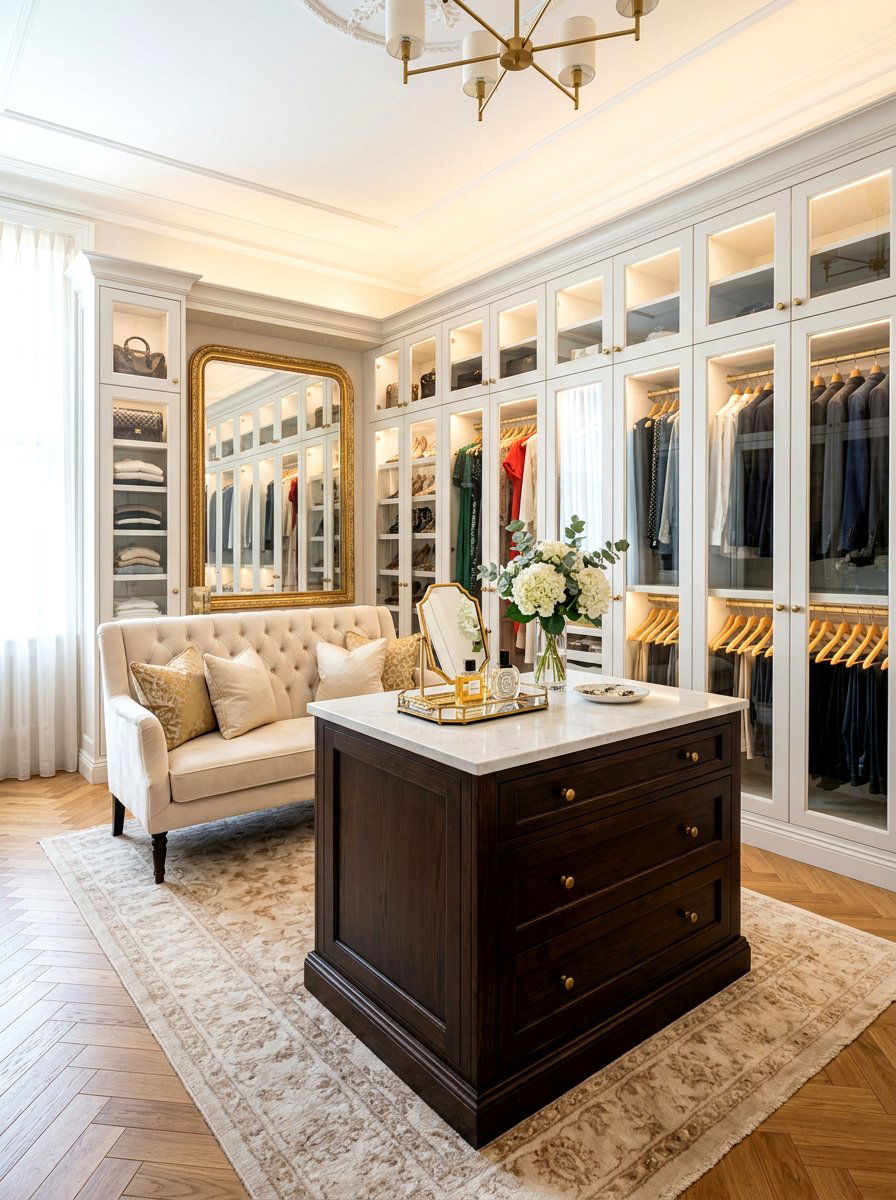Upholstered Settee - 30 dressing room seating ideas