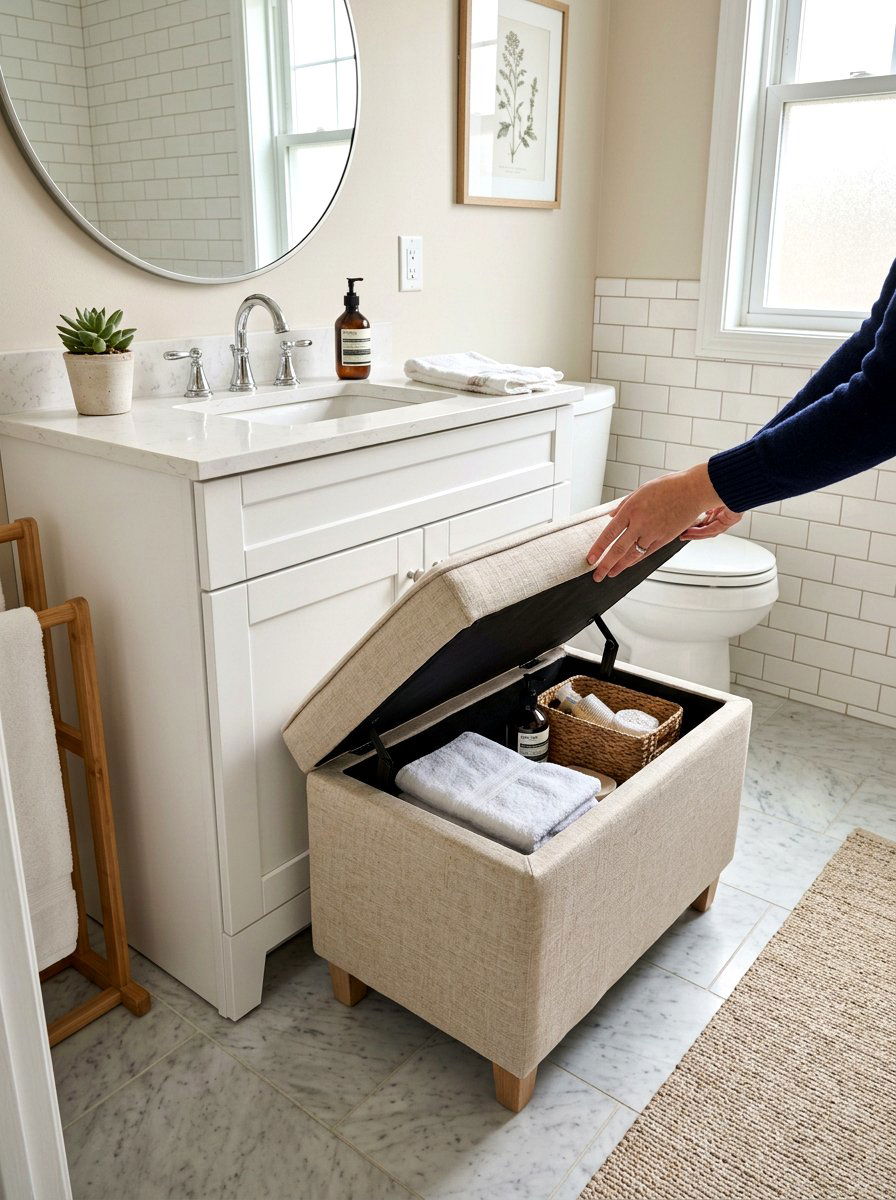 Upholstered Storage Bathroom Stool - 30 bathroom stool ideas