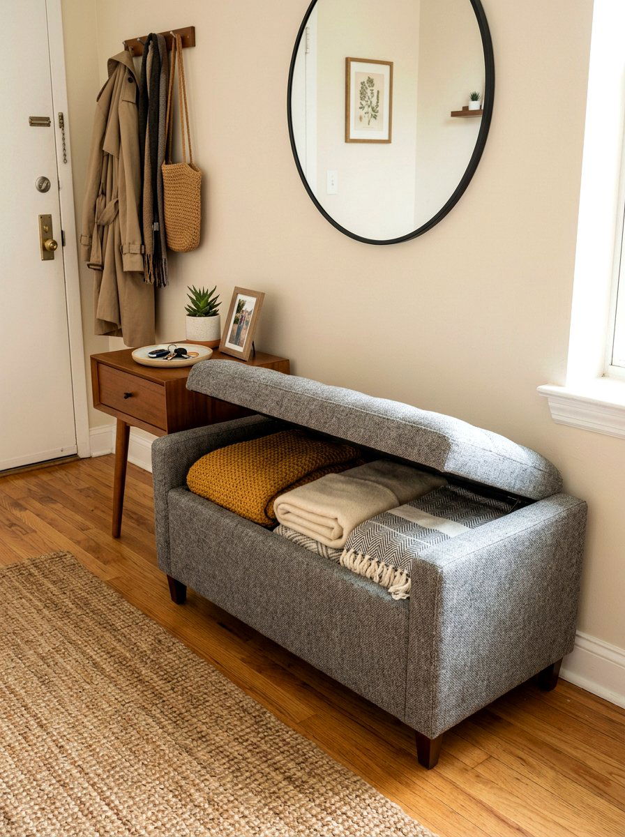 Upholstered Storage Bench - 30 apartment entry bench ideas