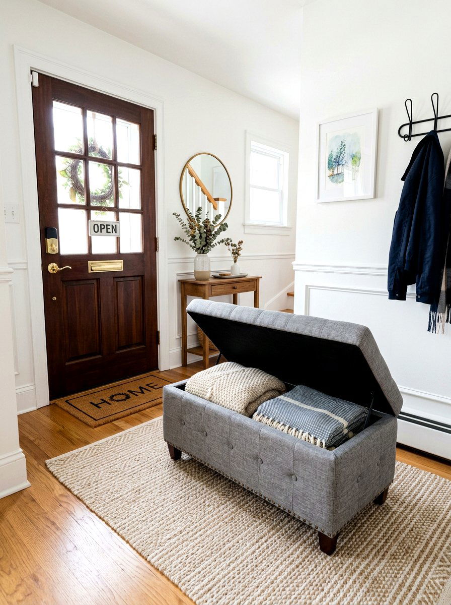 Upholstered Storage Ottoman - 30 family entryway ideas