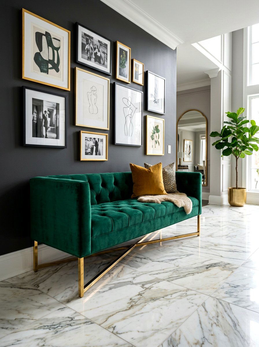 Upholstered Velvet Bench - 30 foyer bench seating ideas