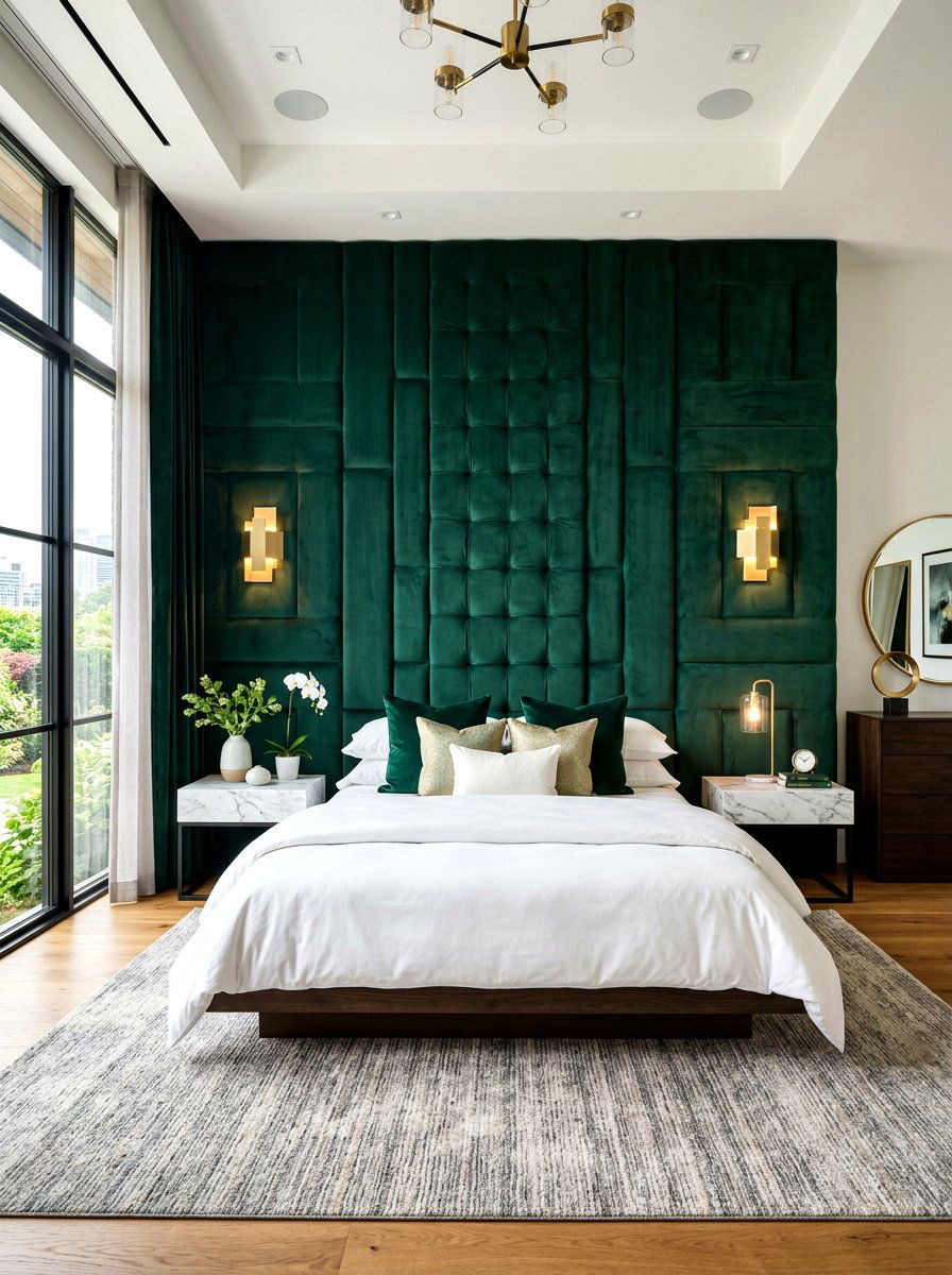 Upholstered Velvet Wall Panels - 30 oversized headboard ideas