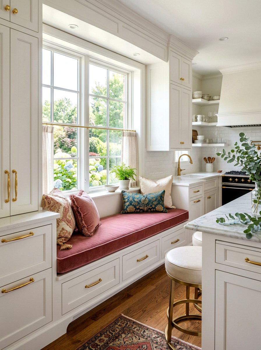 Upholstered Window Seat - 30 cozy kitchen window seat ideas