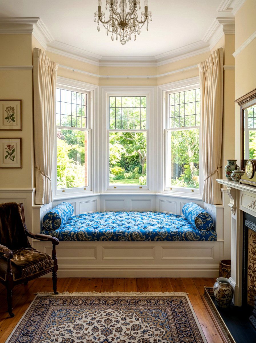 Upholstered bay window cushion - 30 bay window seating living room ideas
