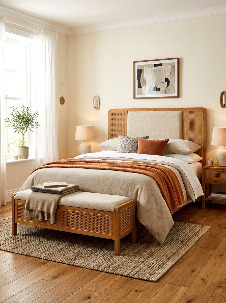 Upholstered cane headboard - 30 cane headboard ideas