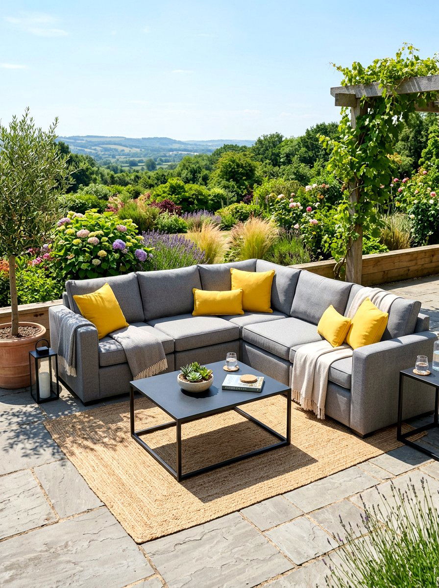 Upholstered outdoor sofa - 30 front porch seating nook ideas