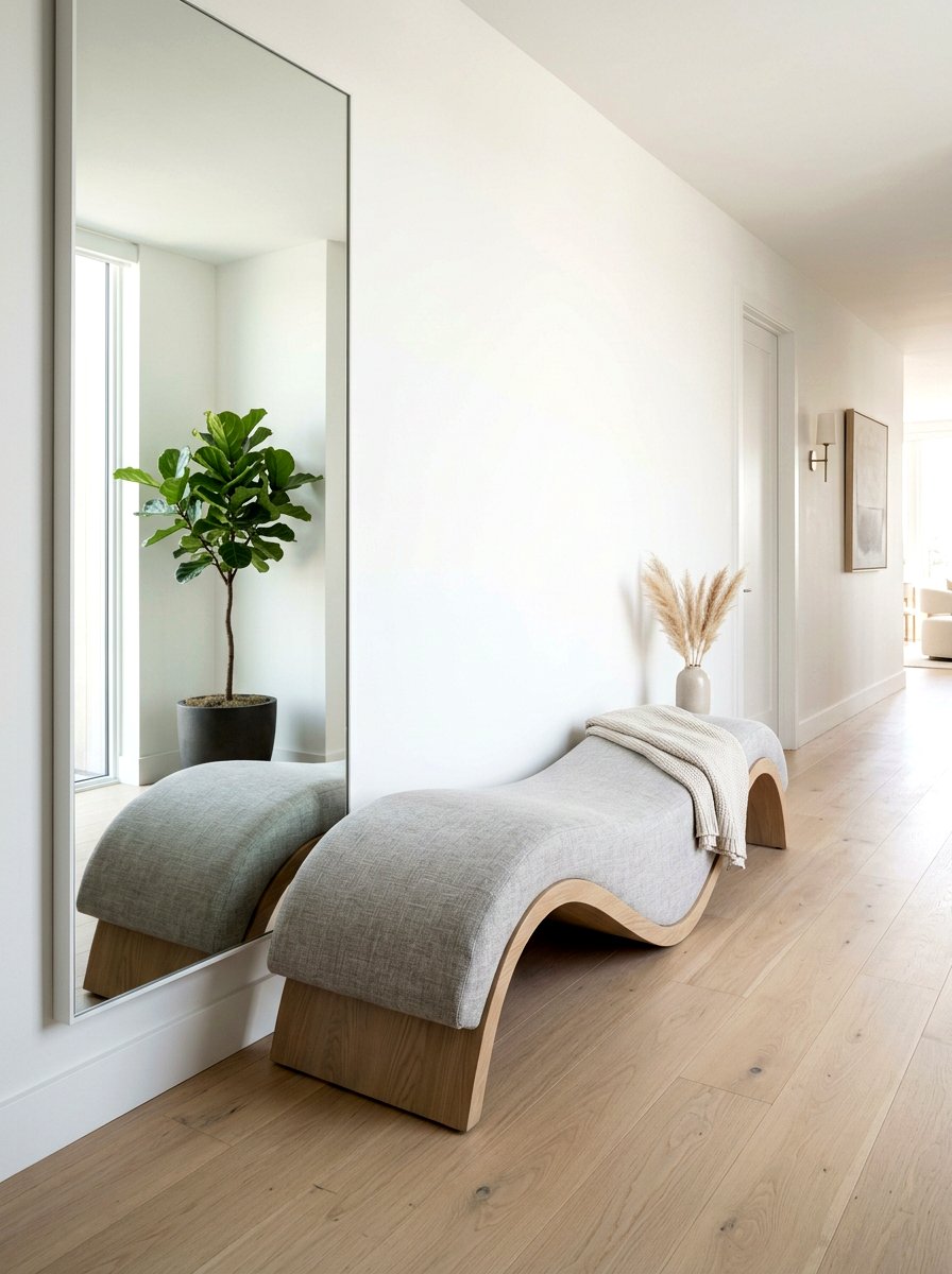Upholstered wave entry bench - 30 sculptural entry bench ideas