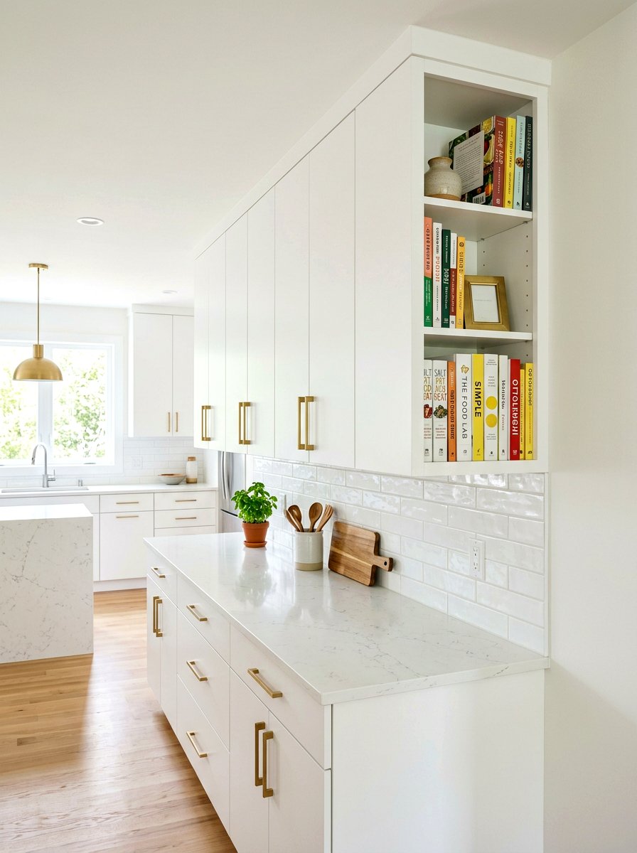 Upper cabinet end shelving - 30 book shelf kitchen ideas