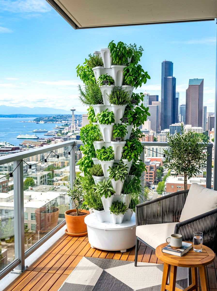 Urban Balcony Vertical Tower - 30 hanging herb garden ideas