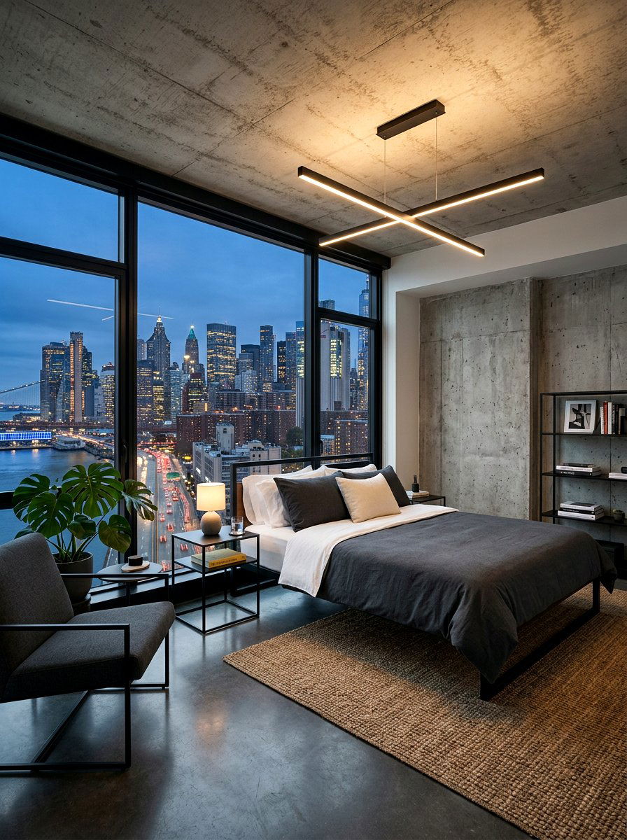 Urban Bedroom With Minimalist Linear Light - 30 bedroom lighting ideas
