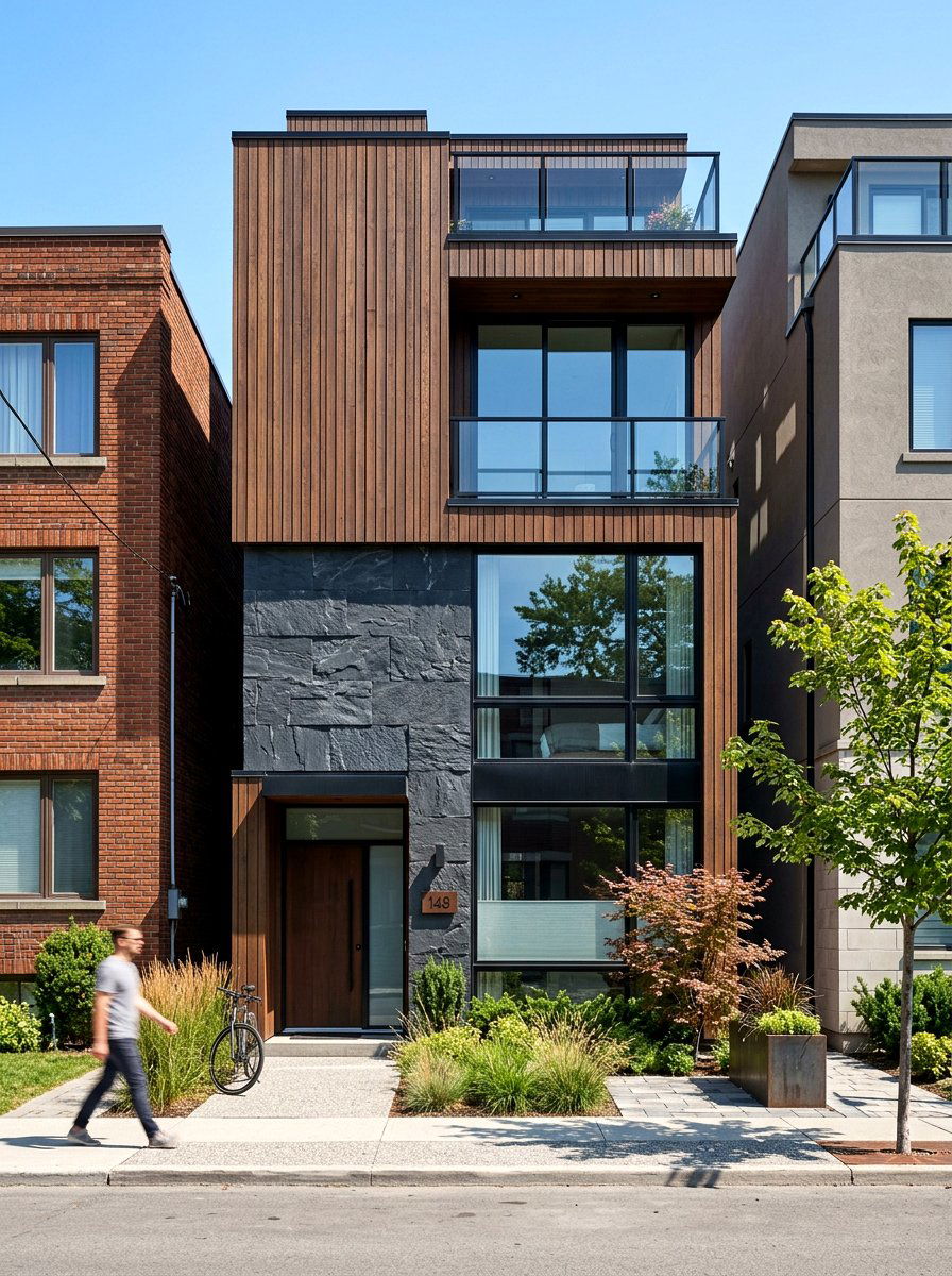 Urban Infill Wood Siding With Modern Stone - 30 stone and wood exterior ideas
