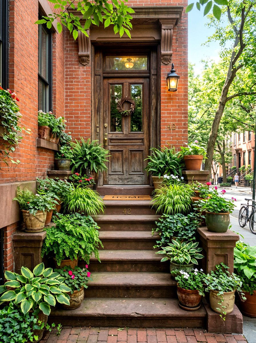 Urban Jungle Potted Stoop - 30 brownstone stoop ideas