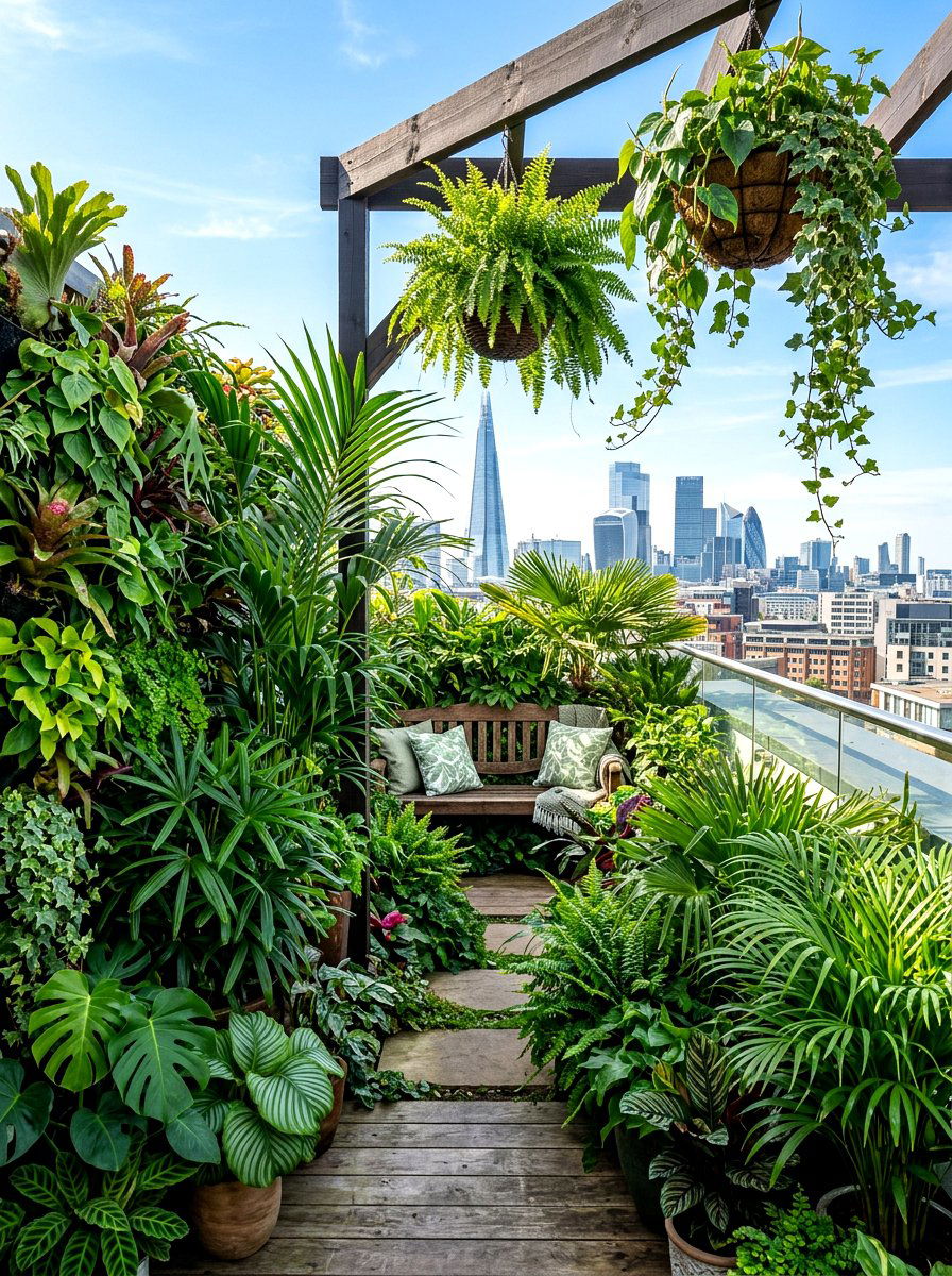 Urban Jungle Rooftop - 30 rooftop patio lounge ideas aesthetic