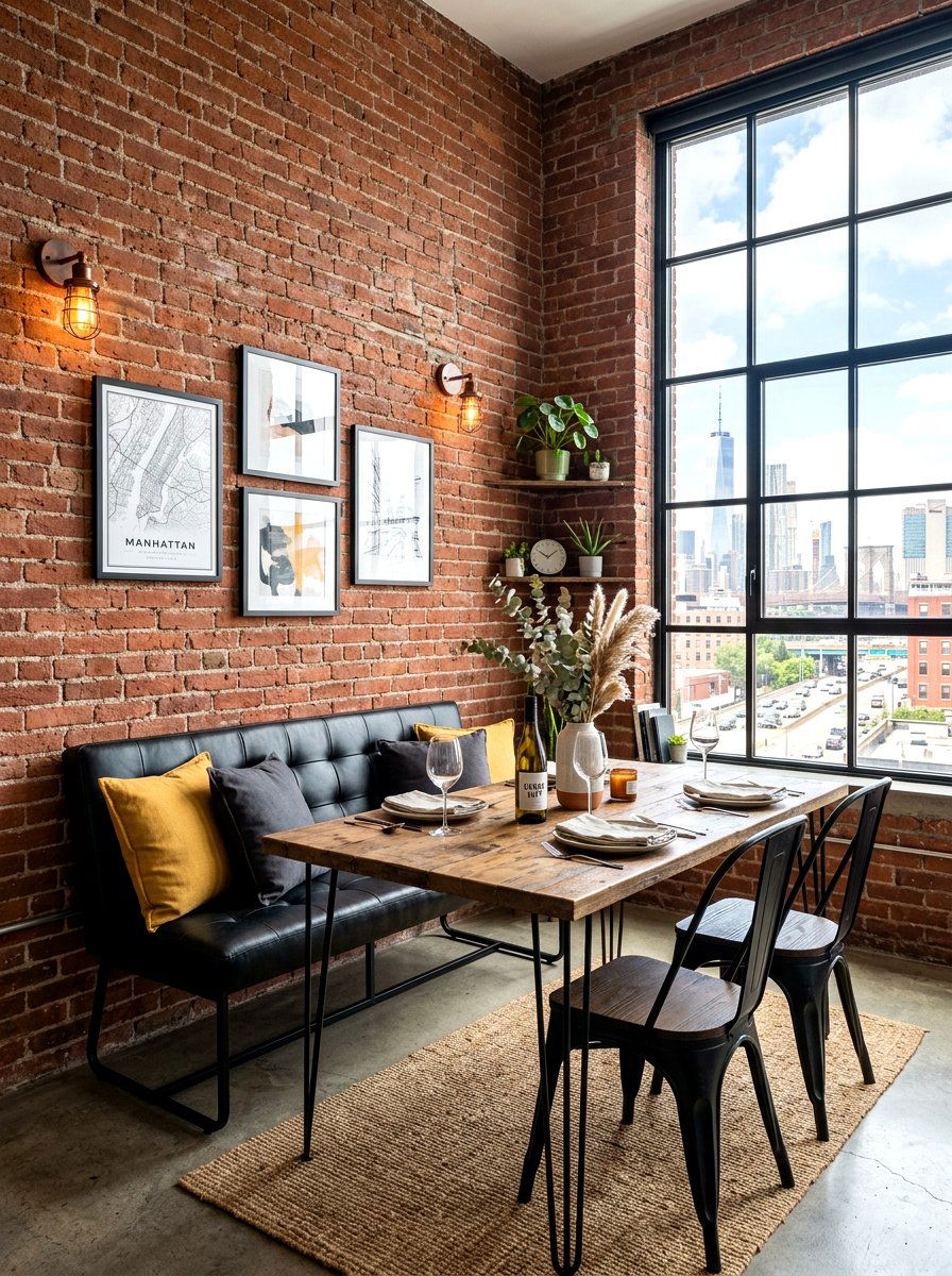 Urban Loft Brick Wall Nook - 30 banquette window nook ideas