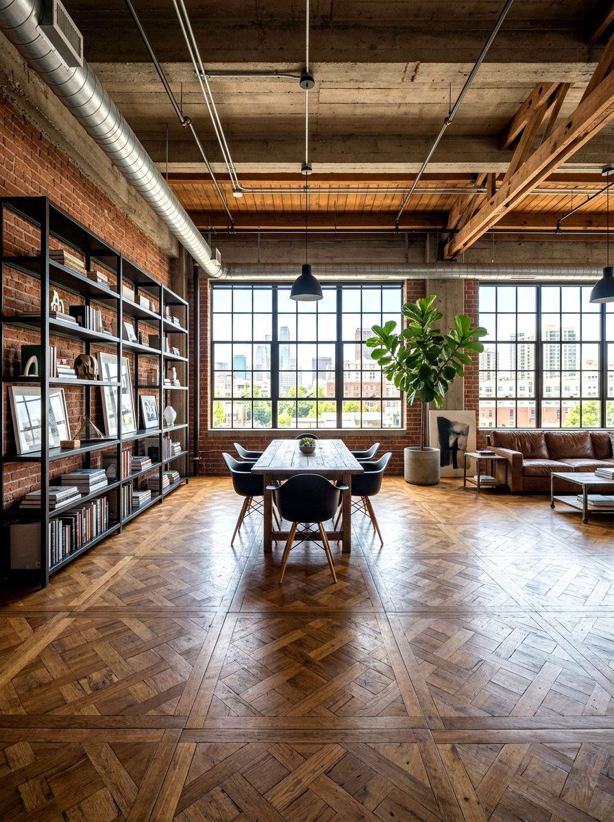 Urban Loft Industrial Parquet - 30 parquet kitchen floor ideas