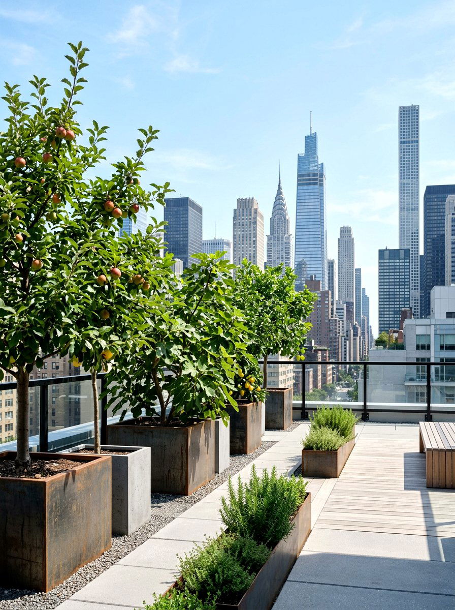 Urban Rooftop Fruit Garden - 30 dwarf fruit tree garden ideas