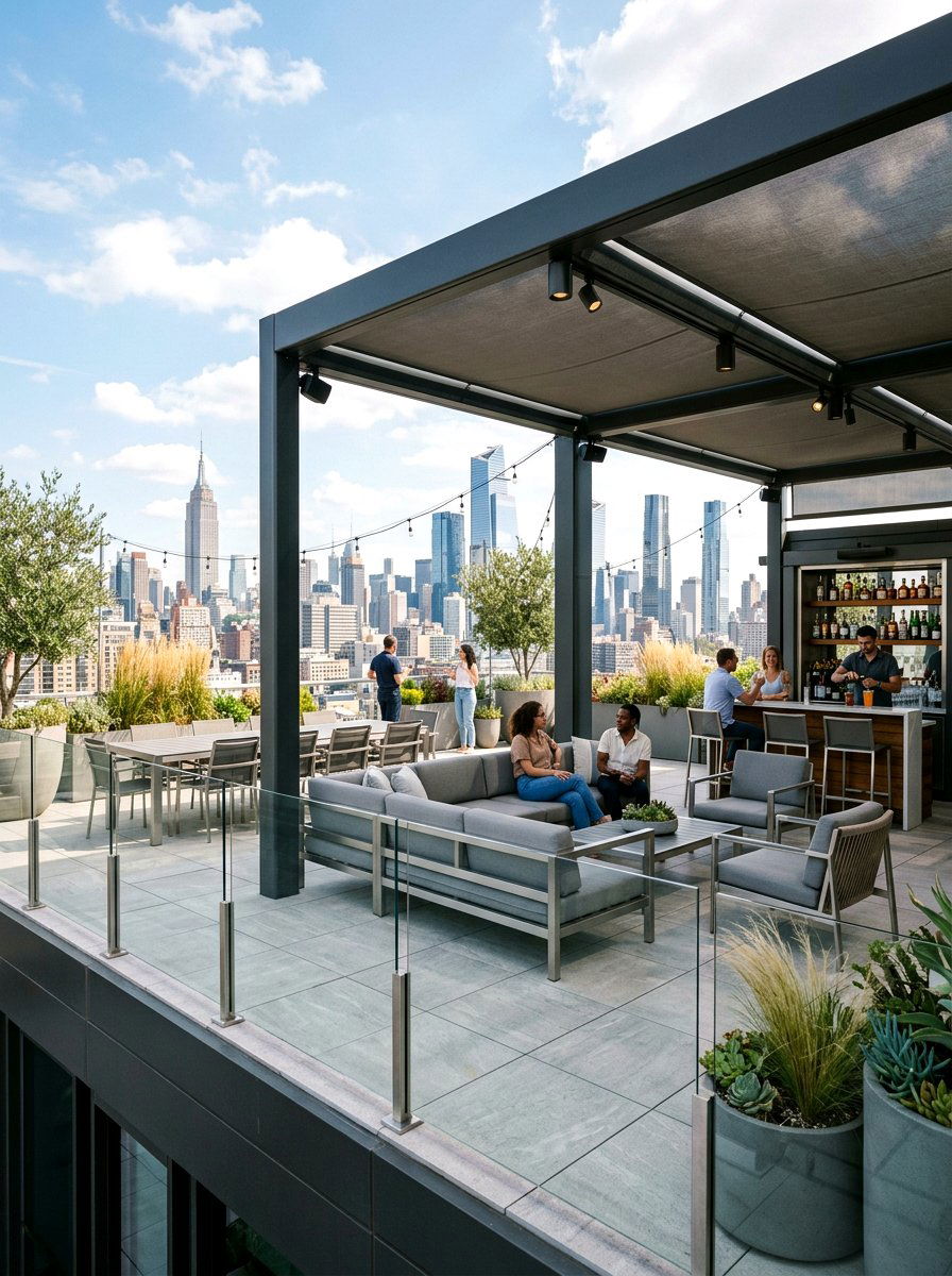 Urban Rooftop Weatherproof Deck - 30 all weather patio ideas