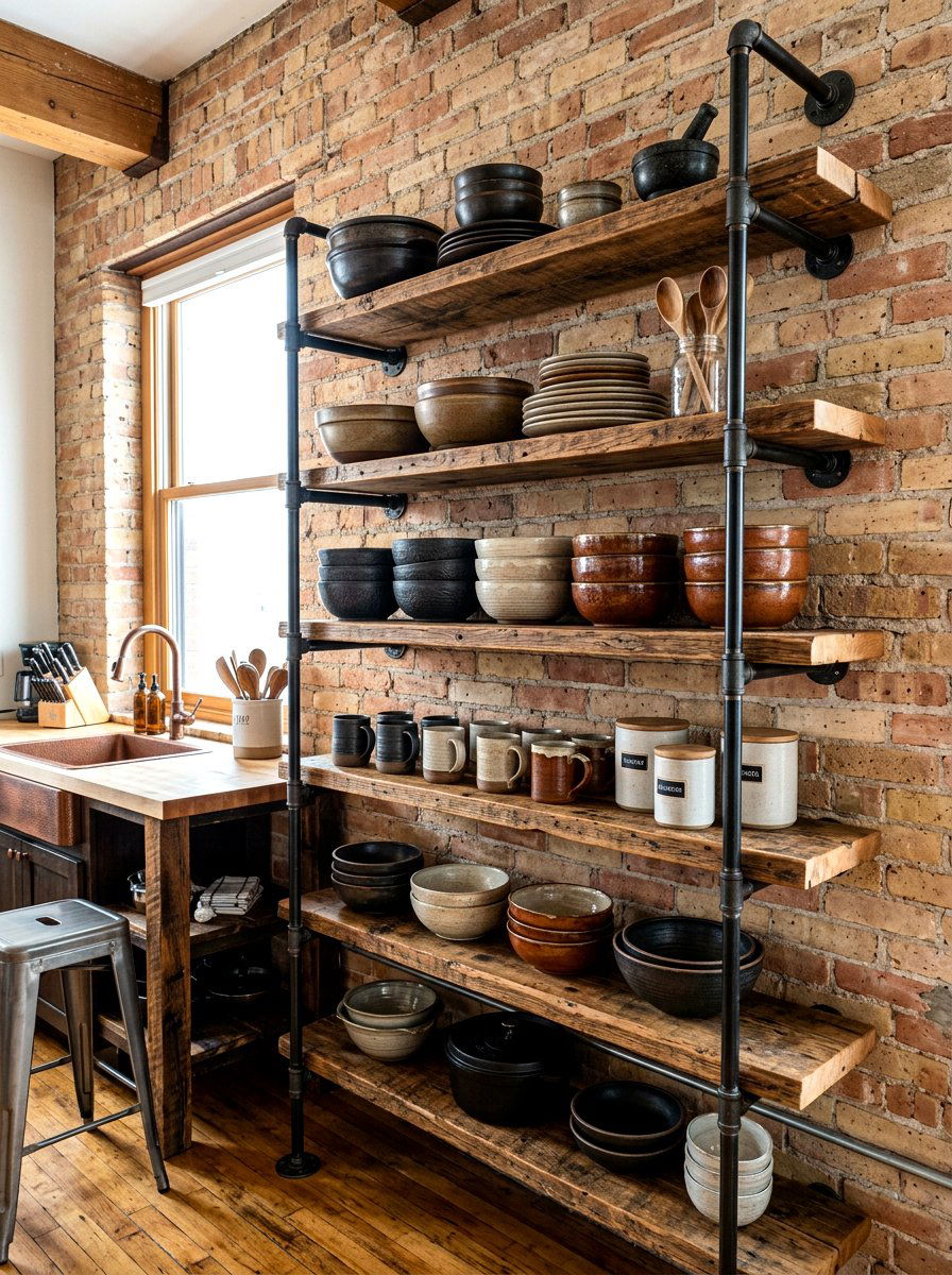 Urban Rustic Pipe Shelf - 30 heritage kitchen shelf ideas