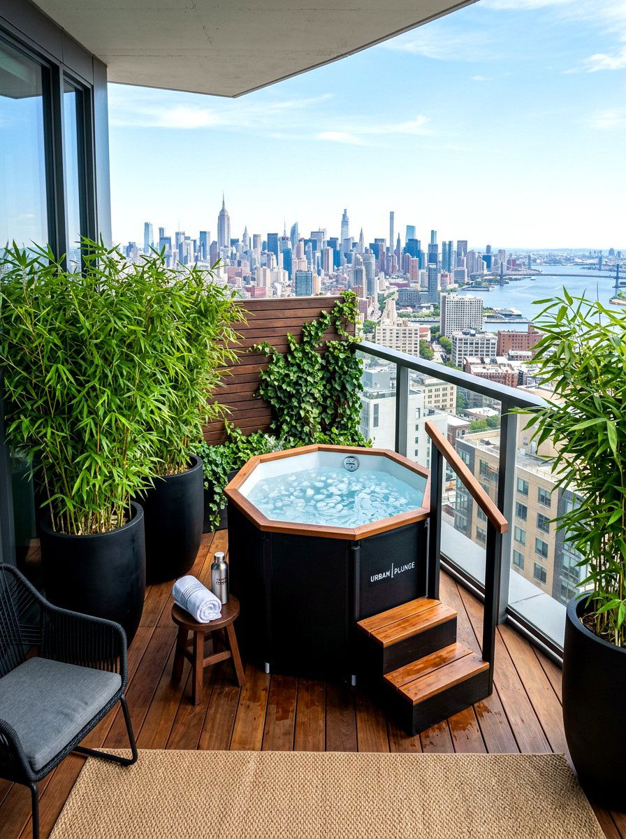 Urban balcony cold plunge - 30 cold plunge backyard retreat ideas