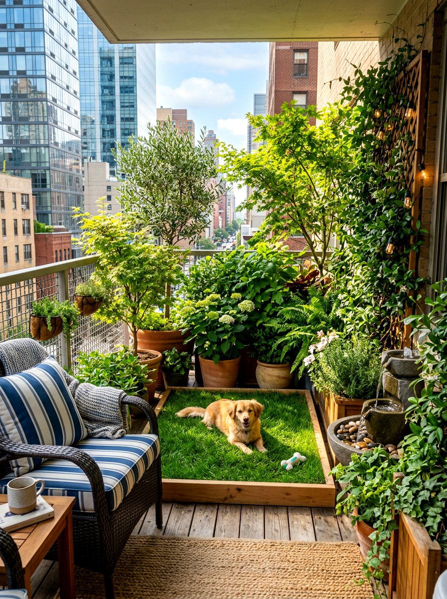 Urban dog balcony garden - 30 balcony pet potty area ideas